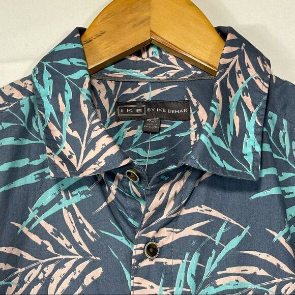 IKE Behar Blue and Cream Sunset Print Button Top - Picture 6 of 14